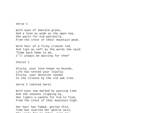 write heartfelt lyrics in english